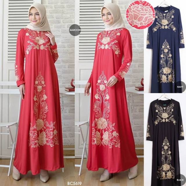 GAMIS JERSEY BORDIR FIT TO XL Gamis Original Sesuai Gambar