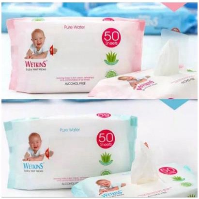 ^ KYRA ^ Wetkins Tisu Basah Bayi dan Antiseptik Wet Wipes Alkohol Free Tissue Tisue - Isi 50 Lembar / Sheets