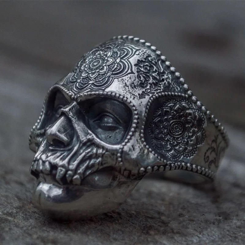 Cincin Desain Tengkorak Misterius Gaya Retro Eropa Amerika Untuk Pria