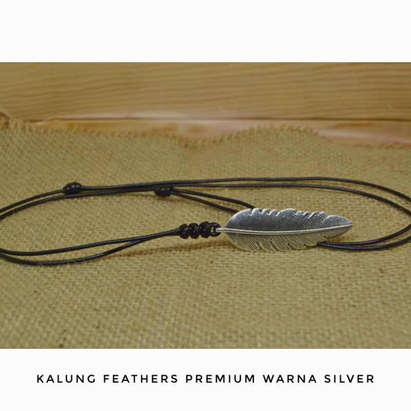 Kalung Tali Pria Titanium Liontin Logam Bulu Feather Anti Karat Premium Necklace