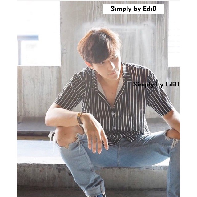 Amspro - Kemeja Salur Pria Kemeja Kasual Kemeja Kerja Fashion Pria PD-03 Lengan Pendek Trendy