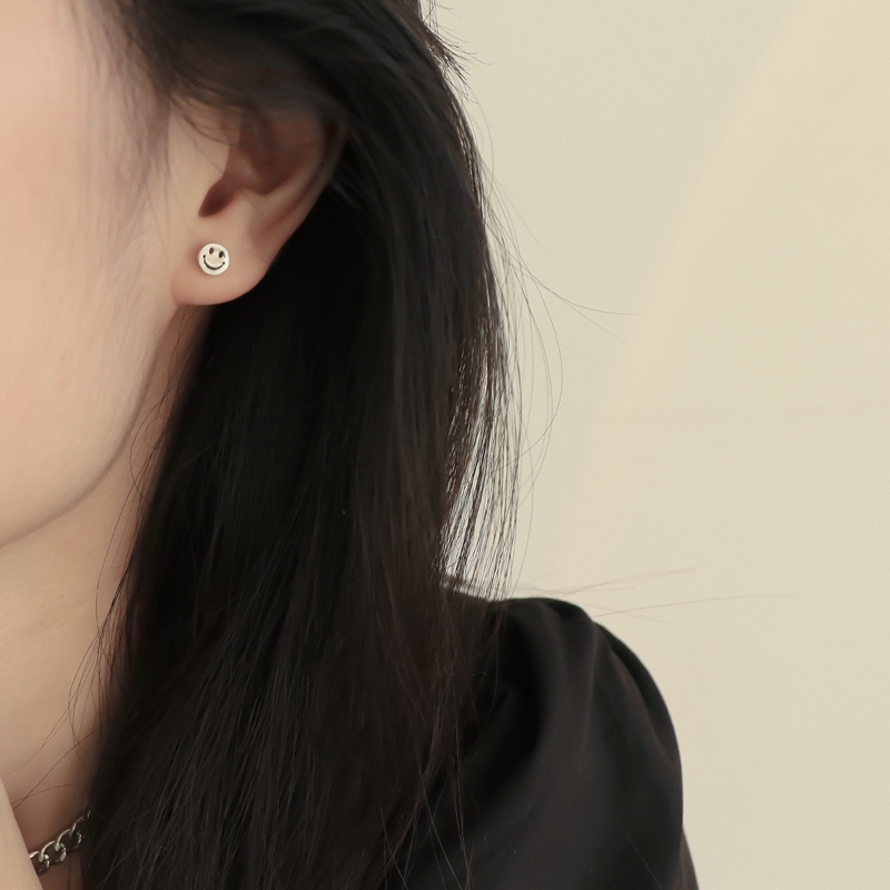 Magic789 Korea s925 Perak Berongga Wajah Senyum Stud Anting-Anting Untuk Wanita Perempuan Hypoallergenic Lucu Kecil Anting-Anting Pakaian Sehari-Hari Telinga Perhiasan