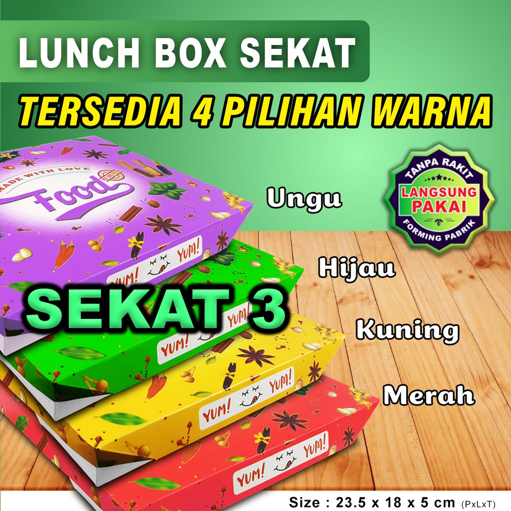 Paper Lunch Box - Kotak Bento HOT&FRESH WARNA SEKAT 3 (20 pcs)
