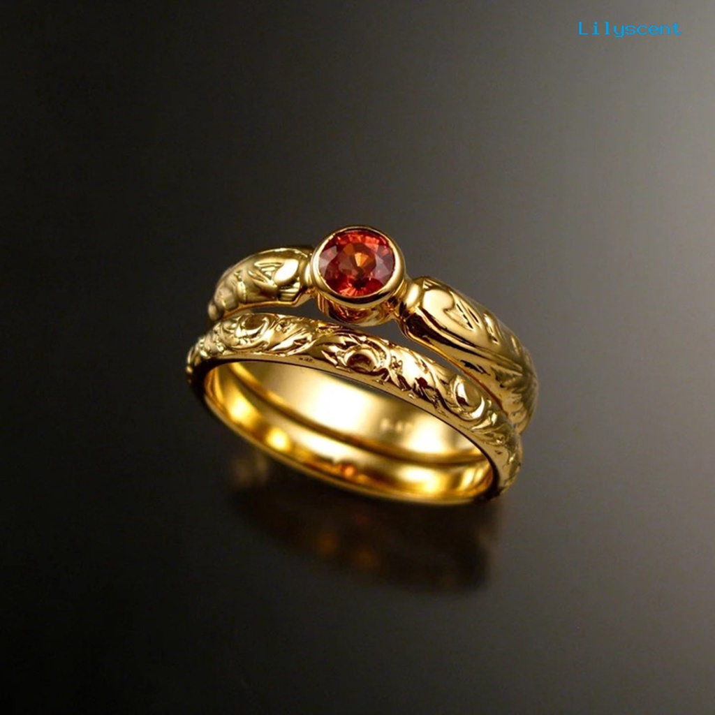 2 Pcs Cincin Berlian Imitasi Bentuk Geometris Warna Merah Untuk Wanita