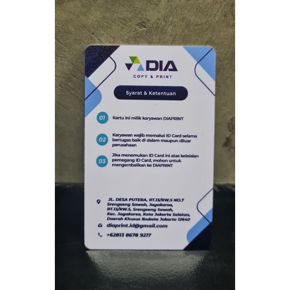 

Murah Cetak/Print Id Card/Name Tag Custom Print Uv-Timbul-Full Color-Murah Trendi