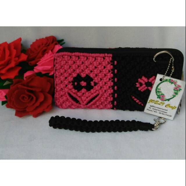 Dompet talikur hitam kombinasi pink fanta