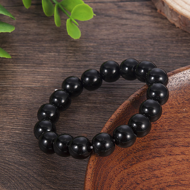 Unisex Natural Stone Beads  Bracelet / Wealth and Good Luck Bracelet /  Adjustable Stretch Black Onyx  Bracelet