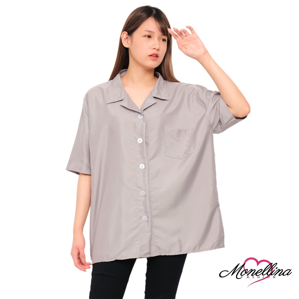 BL - 90178 Kemeja Oversize Wanita Lengan Pendek Polos