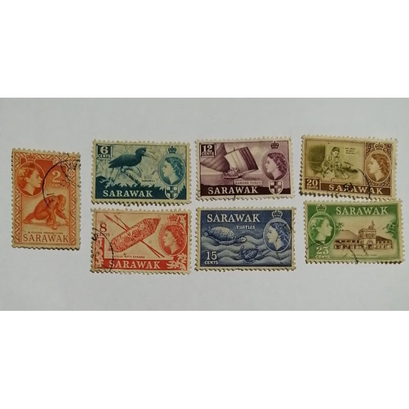 

Perangko kuno Sarawak tahun 1964-1965 set isi 7 lembar