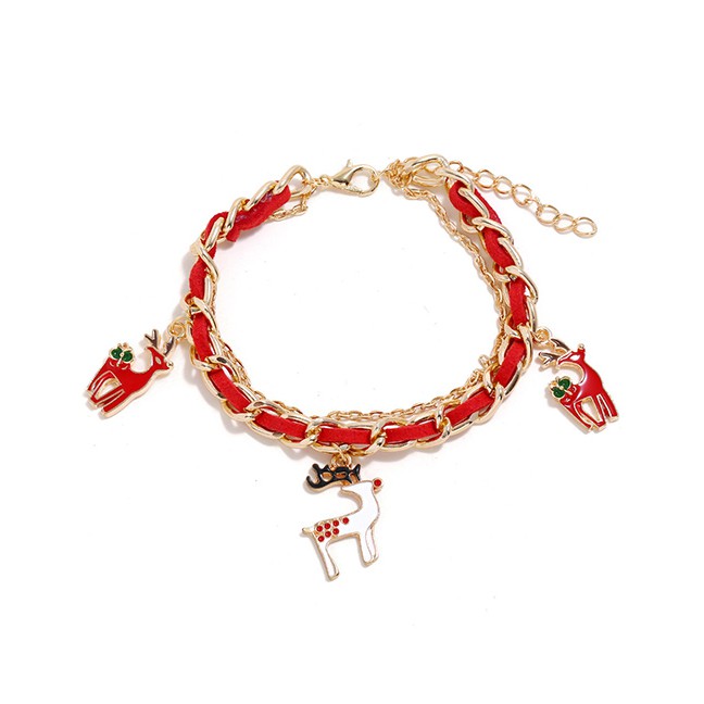 LRC Gelang Tangan Fashion Red Elk Suede Chain Santa Claus Elk Bracelet D22123