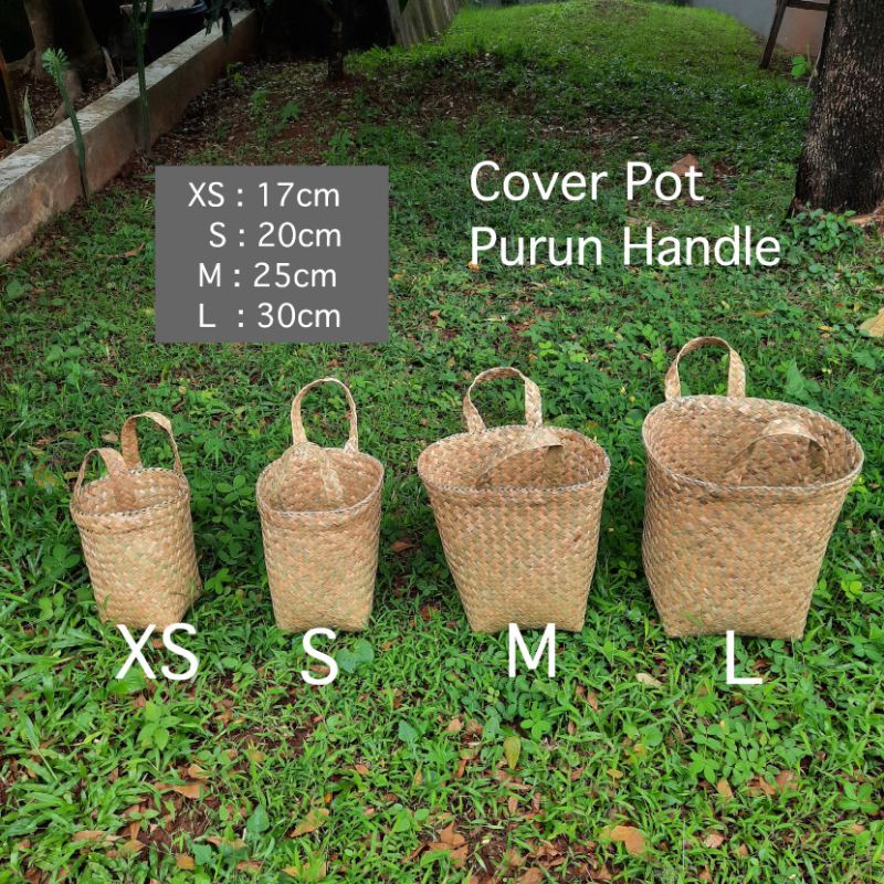 Keranjang Anyaman Purun Handle / Cover Pot Kekinian / Tas Purun / Basket Purun E02