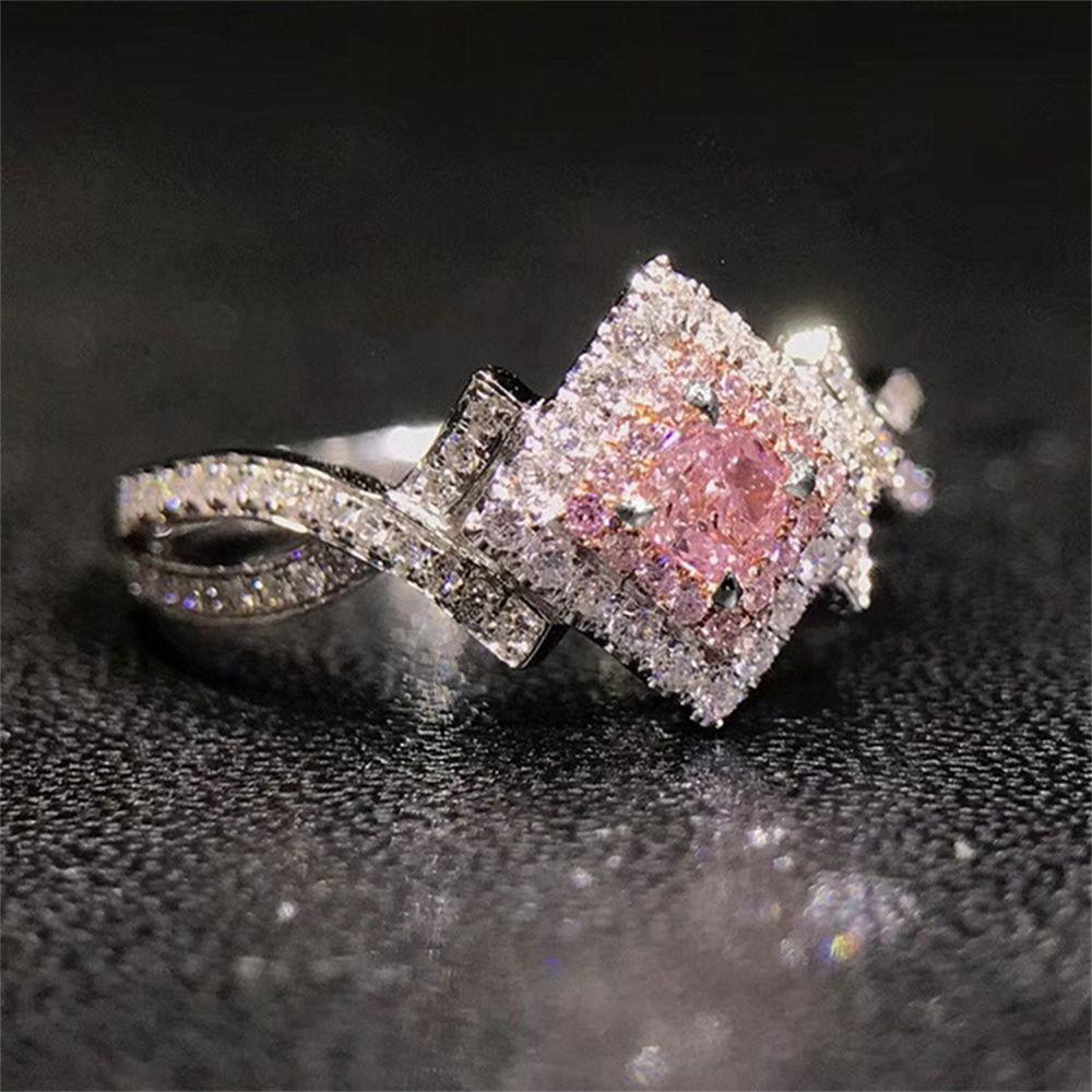 Lily Hari Valentine Perhiasan Fashion Anniversary Tangan Dekorasi Zirkon Batu Cincin Merah Muda Zirkon Perhiasan Rings