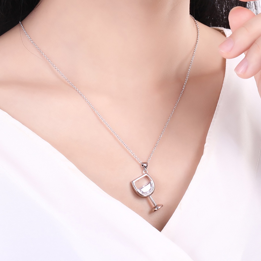 Hu Hu Hu Hu Hu Alat Bantu Pasang Kacamata♡ Kalung Rantai Panjang Dengan Liontin Gelas Wine Bahan Cubic Zirconia Untuk Wanita