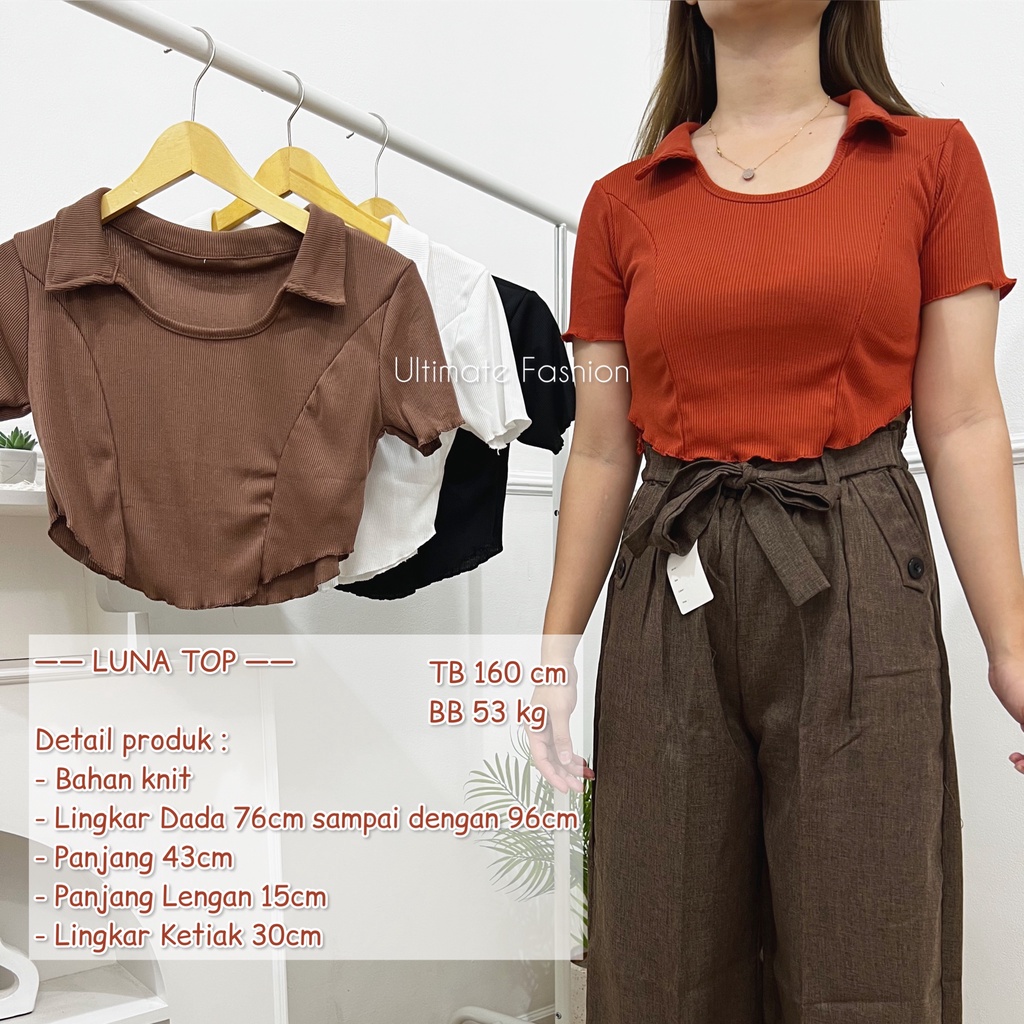 Atasan Polo Top Crop Kerah Knit Luna Import Wanita Premium Kekinian Korea 187