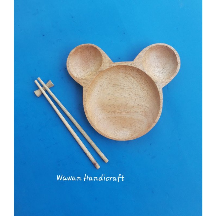 piring kayu/piring makan anak/piring baby/piring karakter set kayu mahoni