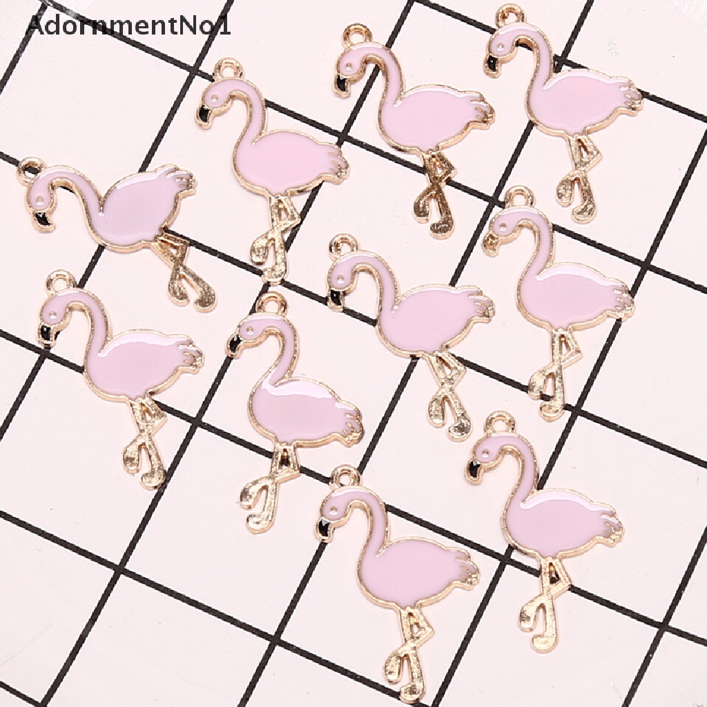 (AdornmentNo1) 10pcs / Lot Charms Pedants Bentuk Flamingo Bahan Alloy Enamel Untuk DIY Perhiasan