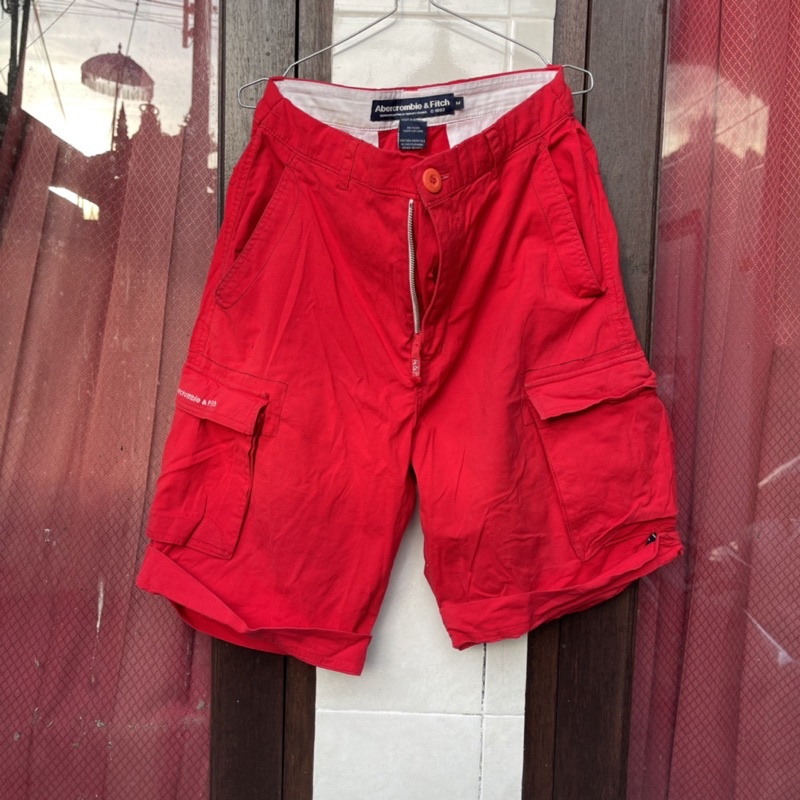 Celana Pendek Cargo Merah Abercrombie & Fitch original size 32 preloved second bekas