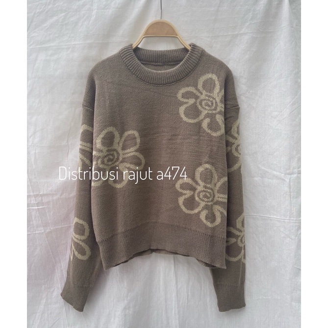 Bella knits  Blouse Atasan Rajut Premium Wanita motif bunga rajut Korea