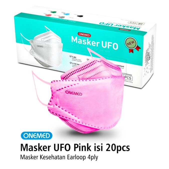 Masker Medis UFO Pink 3D OneMed 4ply Box isi 20pcs