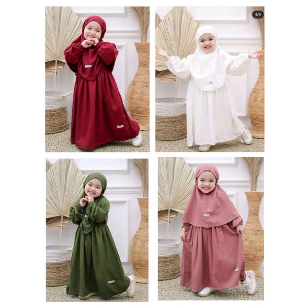 SET GAMIS ANAK NAIRA & ZARINA BASIC POLOS MANASIK HAJI SET JILBAB SERIES 1-10 TAHUN FREE JILBAB, TER