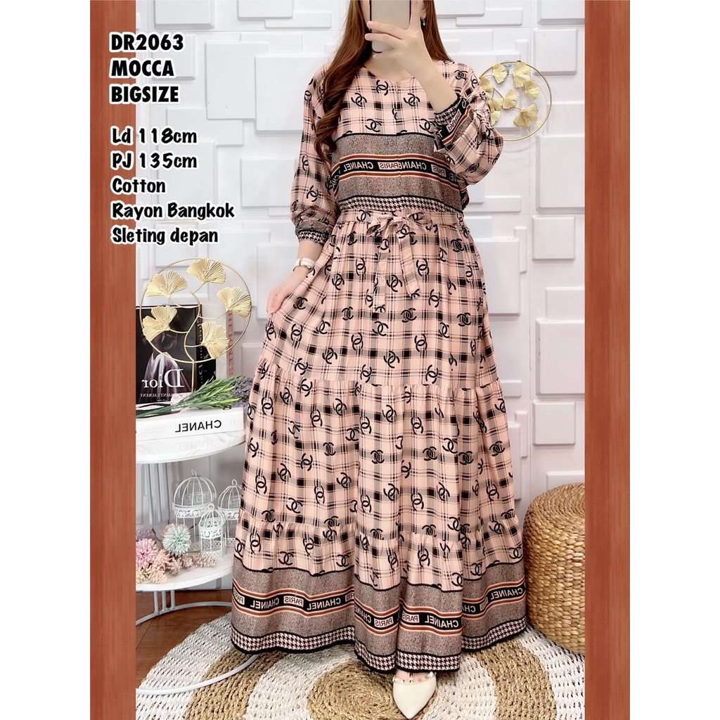M8292 gamis cantik JUMBO motif combi katun rayon import bangkok DR2063 adem