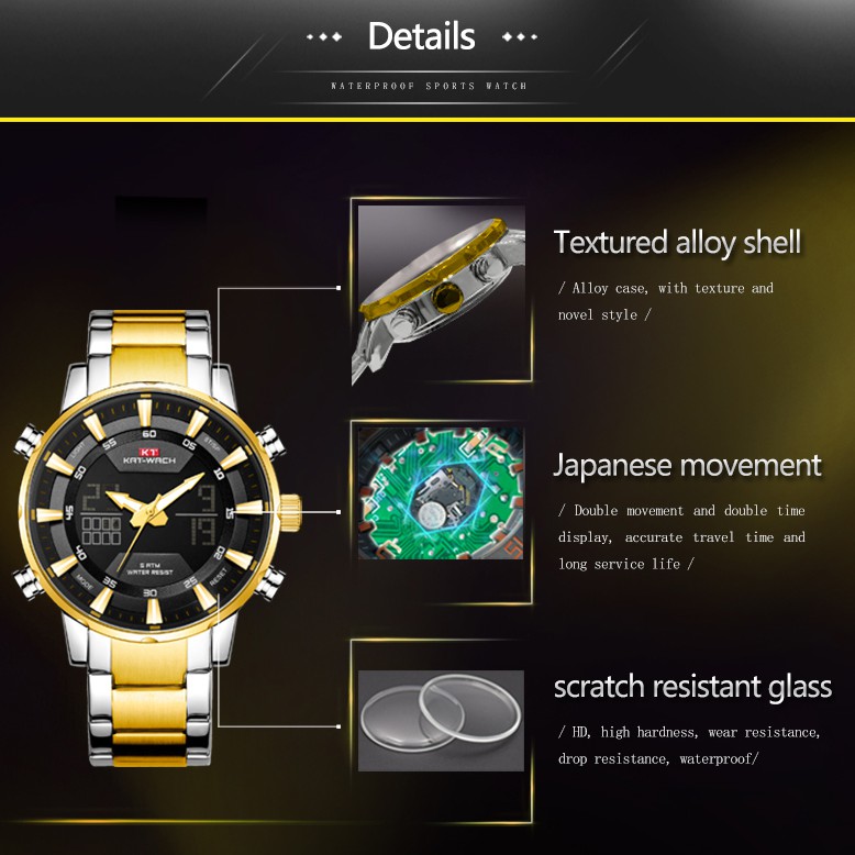 KAT-WACH KT2027 Jam Tangan Pria Digital Analog Tali Stainless WATCHKITE WKOS