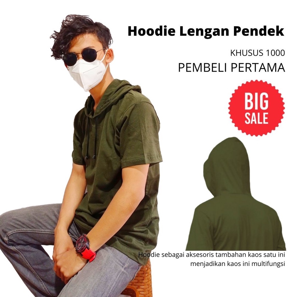 Kaos Hoodie polos - hoodie tangan pendek-kaos hoodie keren tangan pendek-promo besar kaos polos