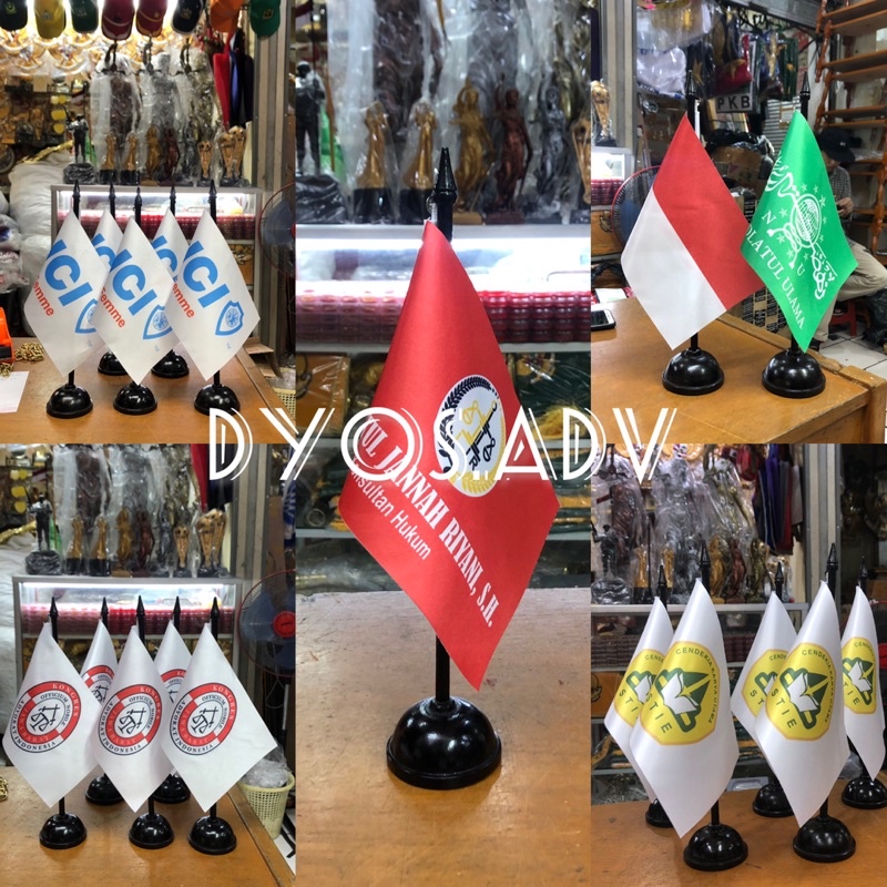 Bendera custom meja + tiang kayu meja