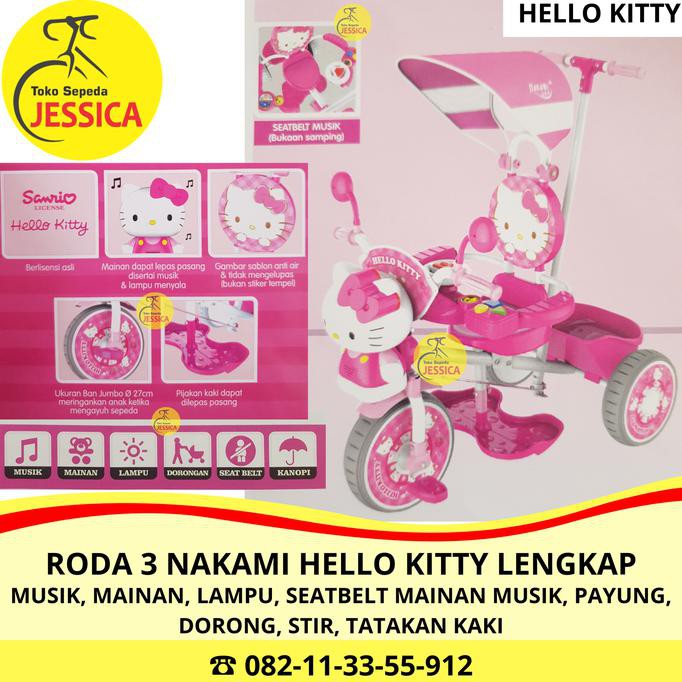Sepeda Anak Roda 3 (Tiga) Tricycle Nakami Hello Kitty LENGKAP