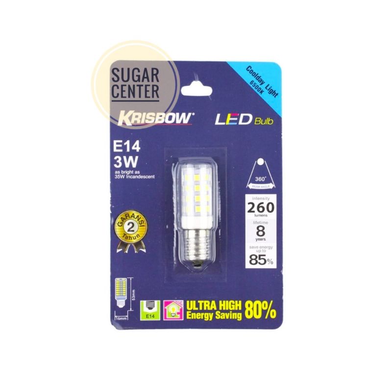 Krisbow Bohlam LED E14 3 Watt 6500K Cool Daylight/Bohlam LED E14 Hemat Energi/Bohlam LED E14 Krisbow