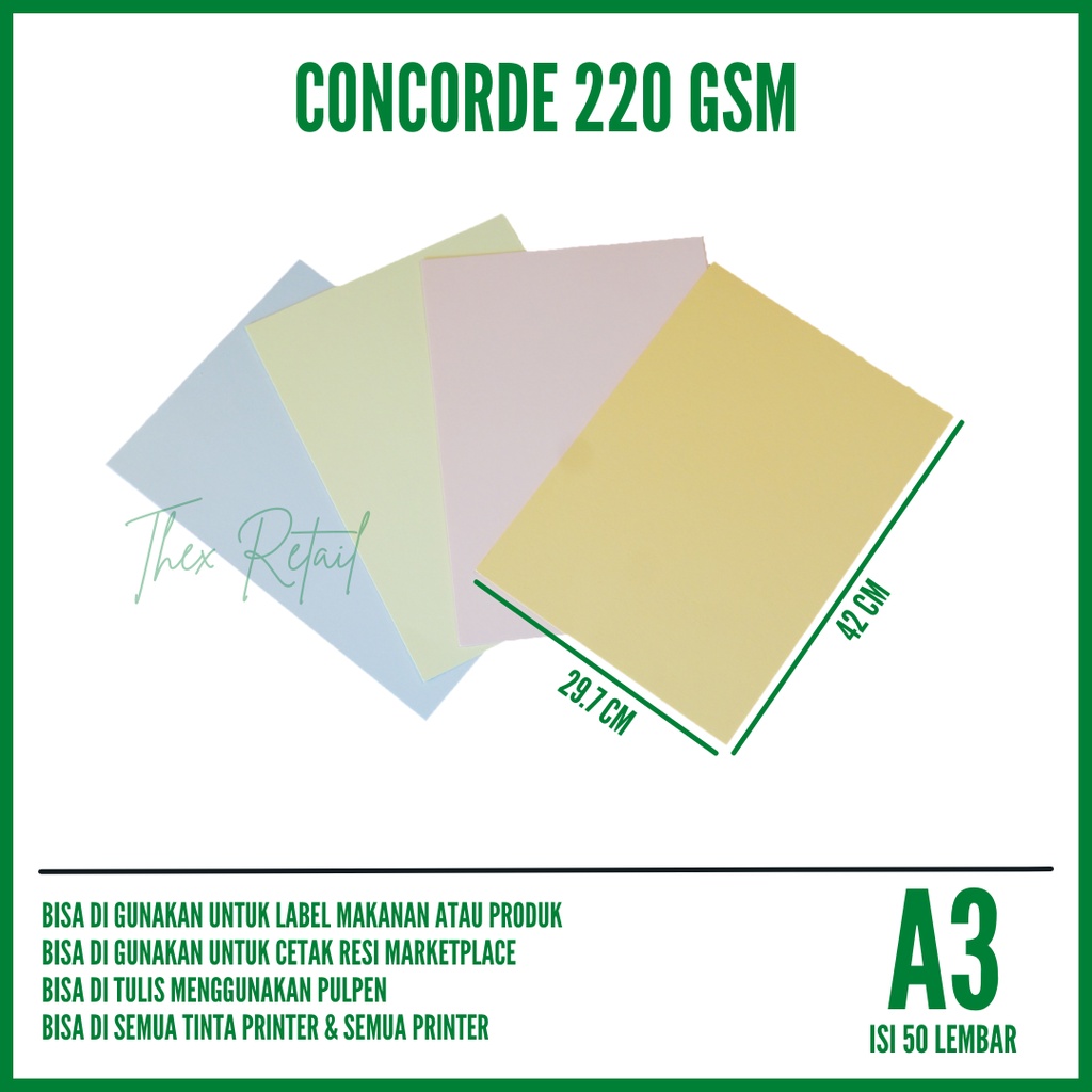 

Kertas Concorde A3 220 gr isi 50 lembar / Kertas Sertifikat A3