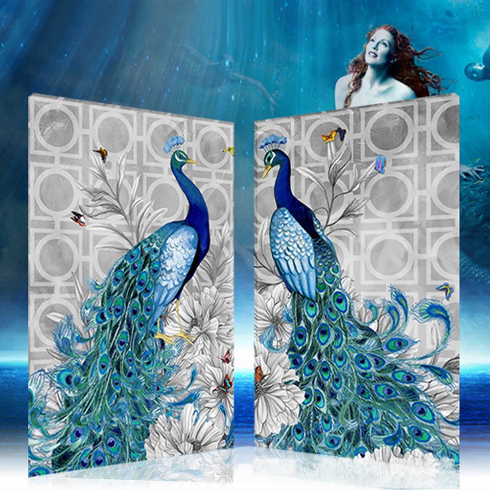 Lukisan Berlian 5D Jahitan Bersilang Desain Burung Merak