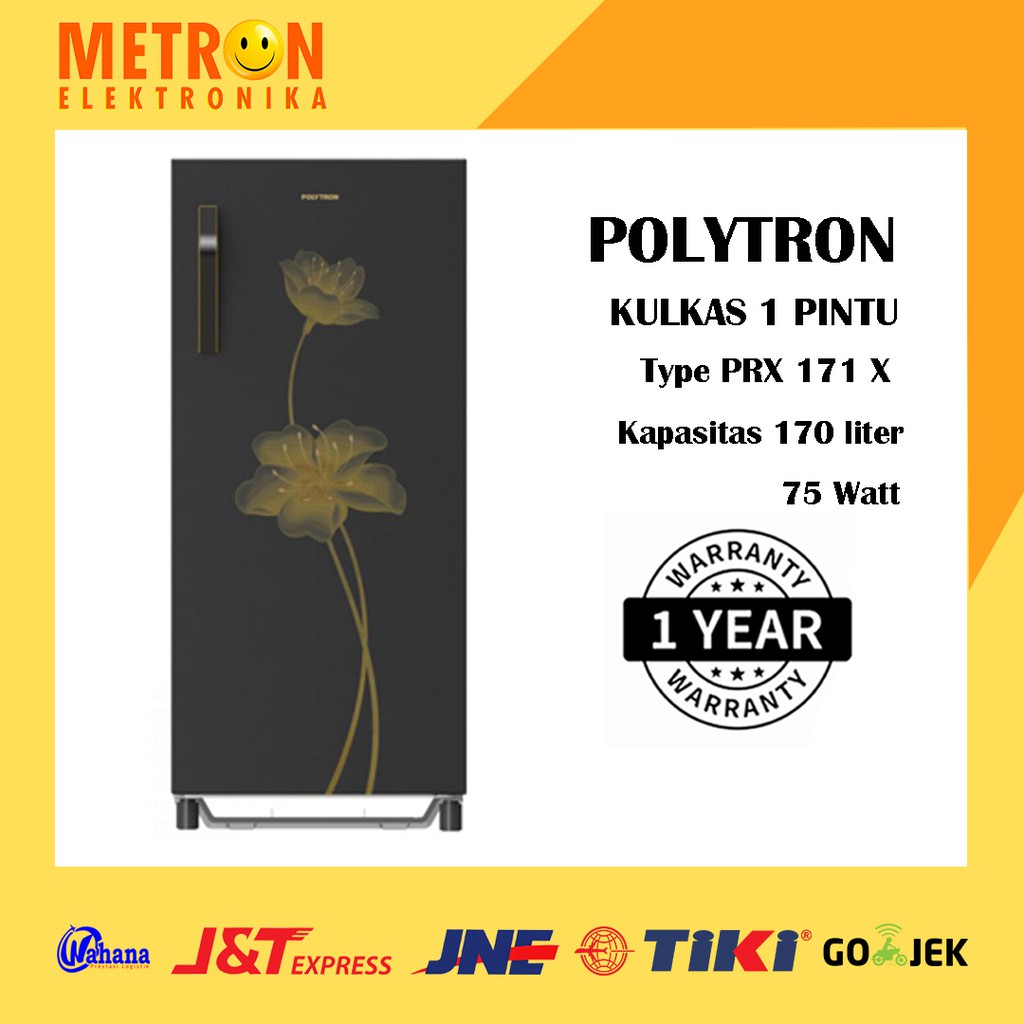 POLYTRON PRX 171 X BLACK METAL KULKAS 1 PINTU 170 LT LITER PRX171