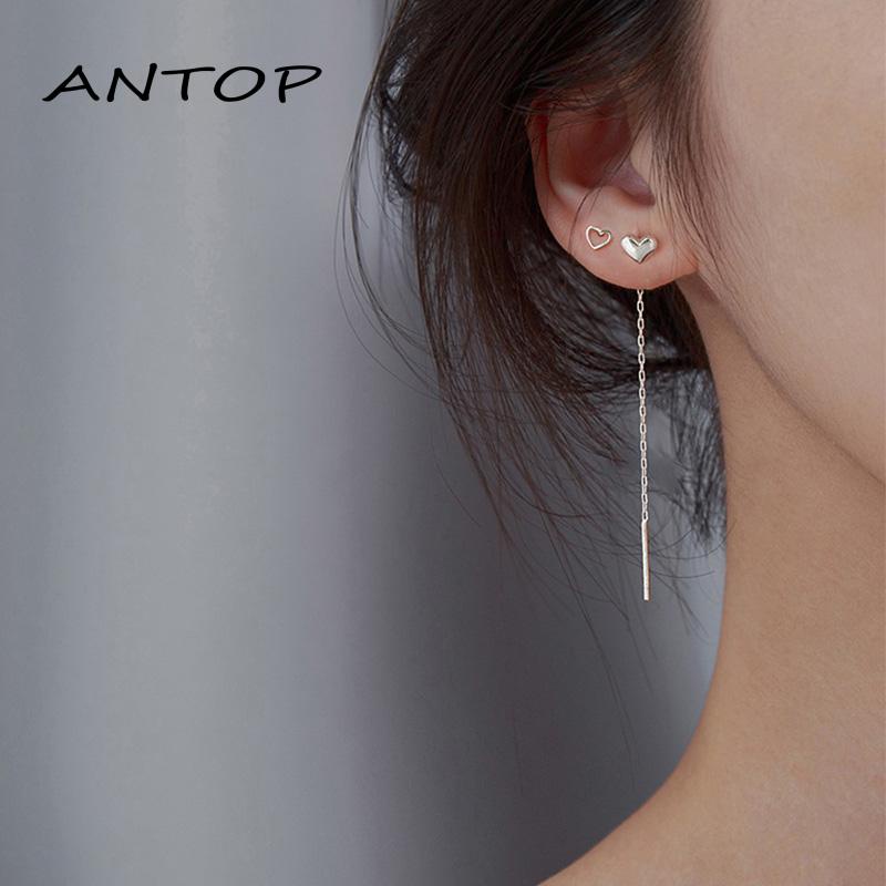 Anting Tusuk Gantung Bahan Silver Desain Hati Gaya Trendy Untuk Wanita