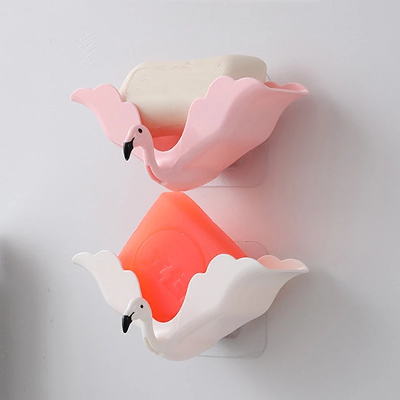 Creative Flamingo Bathroom Self Adhesive Wall-mounted Drain Soap Box Rack