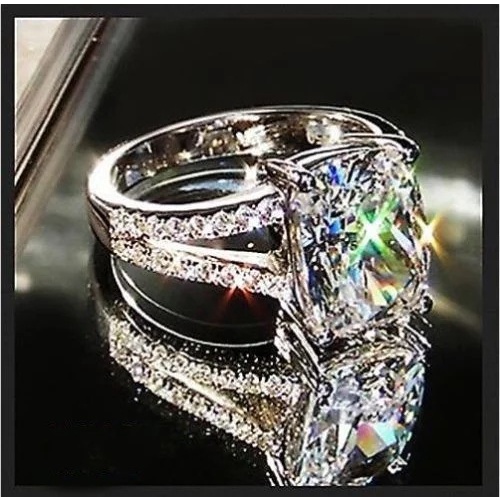 Cincin Berlian Persegi Ganda Perak 925 Wanita