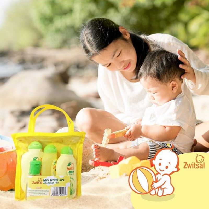 MINI TRAVEL BAG ZWITSAL  4 in 1 switsal bedak sabun 2 in 1 hair lotion minyak telon paket kado gift