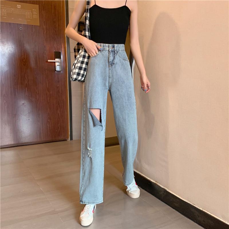 Ukuran jumbo new high waist murah celana jeans high waist wanita kulot  korean style new celana jeans panjang wanita import