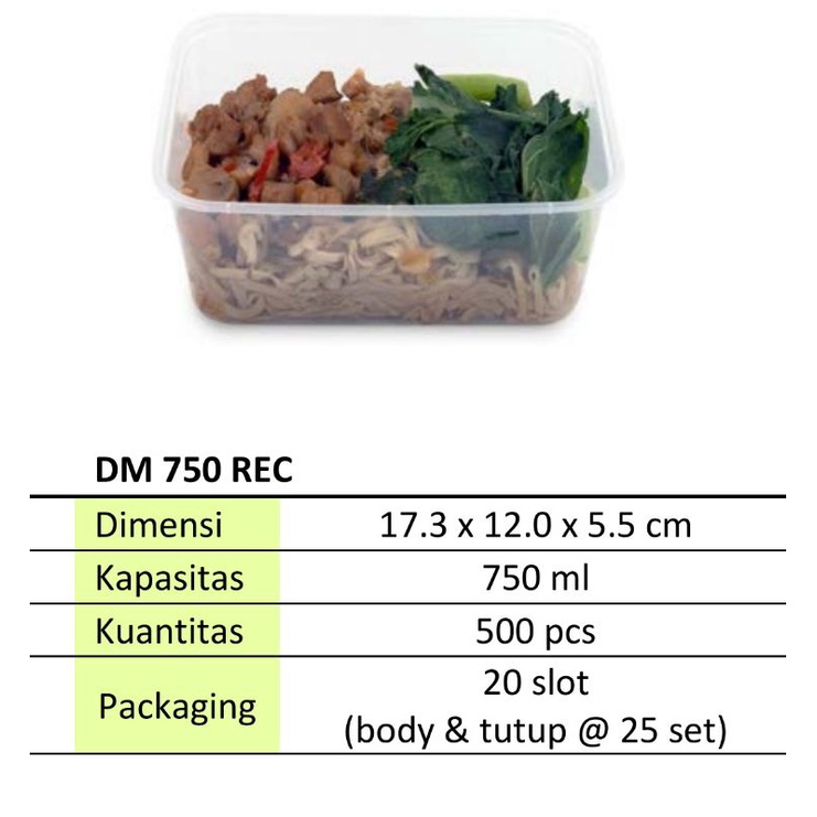 Thinwall DM 750ml / Thinwall DM Rec 750ml / Kotak Makan Plastik 750ml Isi 25 Set