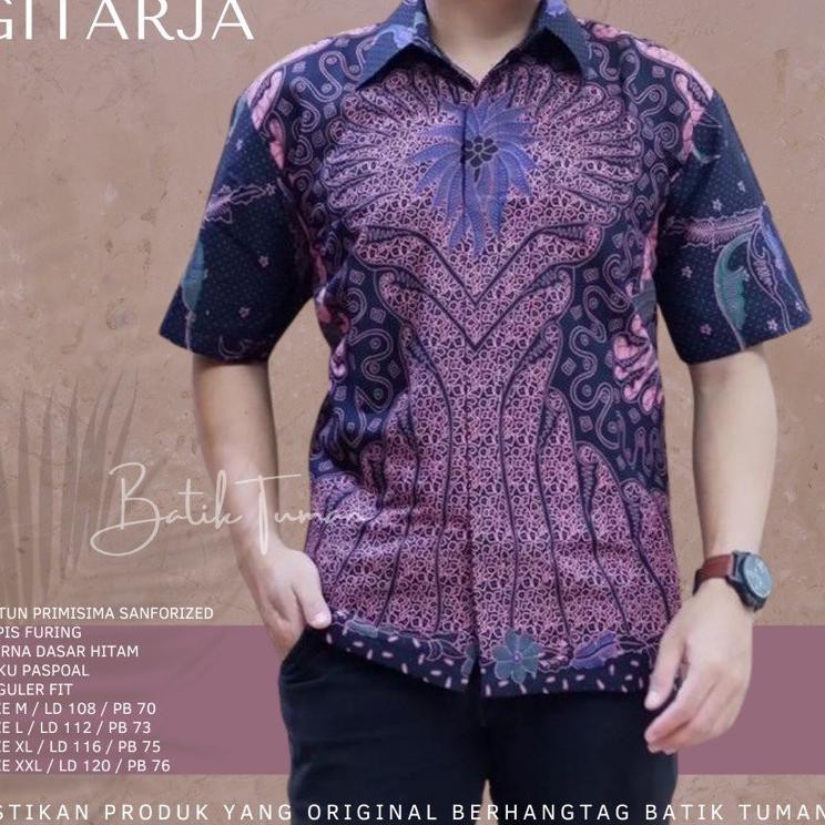 GITARJA Atasan Kemeja Batik Pria Lapis Furing PREMIUM Lengan Panjang Batik Solo Asli Warna Pink LILAC Hitam  SUKET SEGORO Baju seragam batik ungu  mahkota prastowo