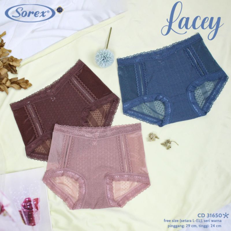 Sorex Cd 31650 Lacey celana dalam Fashion Wanita Mini Brukat Bunga Semi Transparan Freesize Setara Ukuran (L-EL)