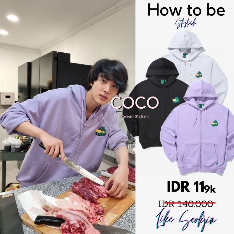hoodie zipper resleting seokjin bts in the soop 2 sablon depan belakang lillac