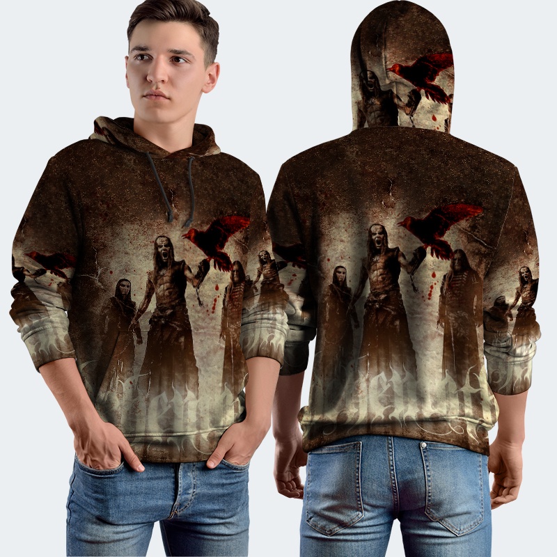 Jaket Hoodie Fullprint Behemoth Satanic Bahan Polyester Jersey