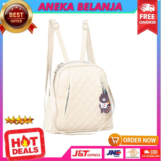 Tas Ransel Jinjing Cewek Saniza Warna Cream Model Terbaru Kekinian Lucu Cocok Untuk Hangout