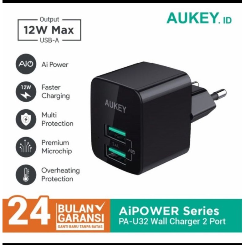 Aukey Wall Charger 2 Port 12W with AiQ - PA-U32