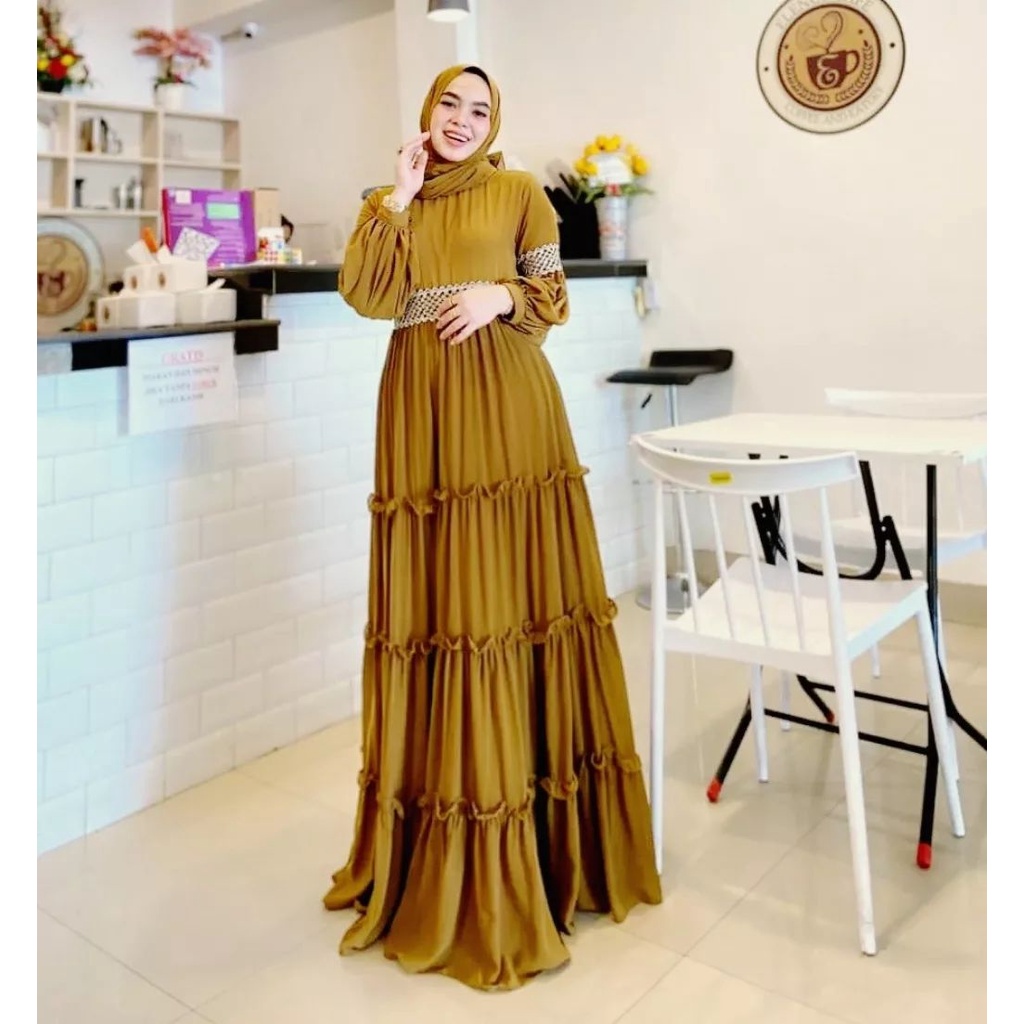 Danisa Dress Maxi Wanita Variasi Renda Gamis Muslim Wanita Bahan Ceruty Babydoll