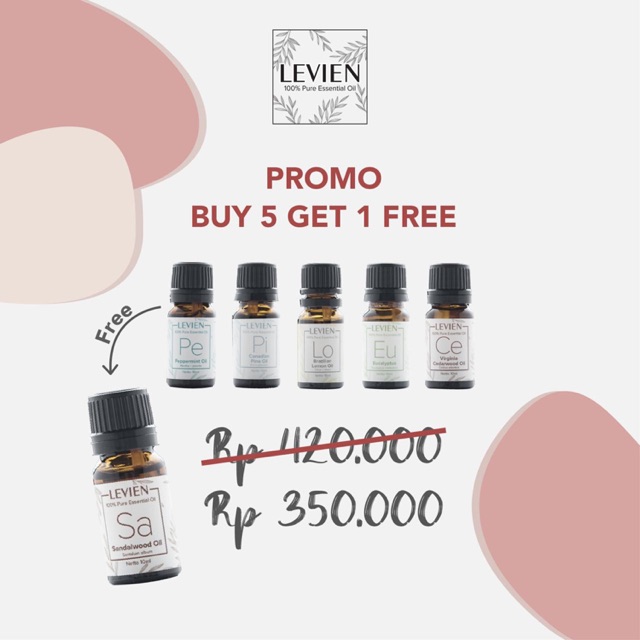Promo Levien 100% PREMIUM PURE ESSENTIAL OIL (BUY 5 GET 1 FREE)