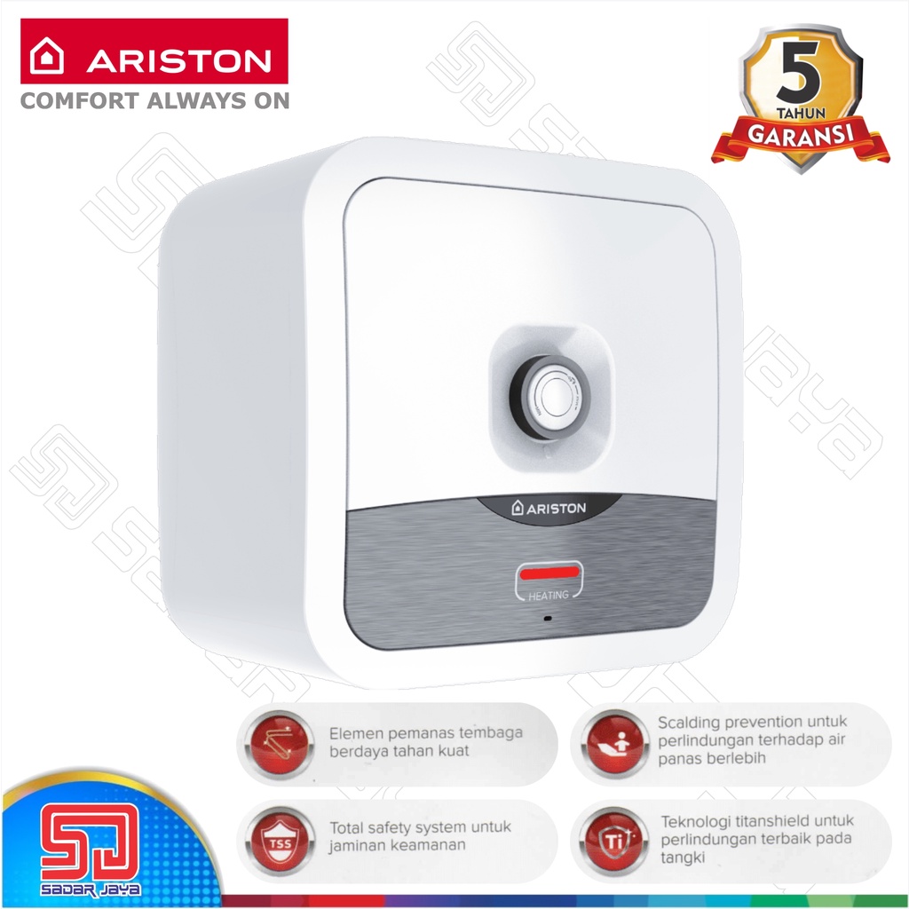 Ariston Andris 2 AN2 R 10 liter 200w Low Watt Kecil Water Heater Keluarga Pemanas Air Hangat Mandi Irit Listrik