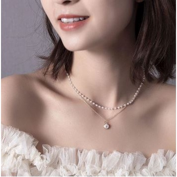 Kalung Multilayer Mutiara Rantai Korea Dua Lapis Double Korean Pearl Necklace