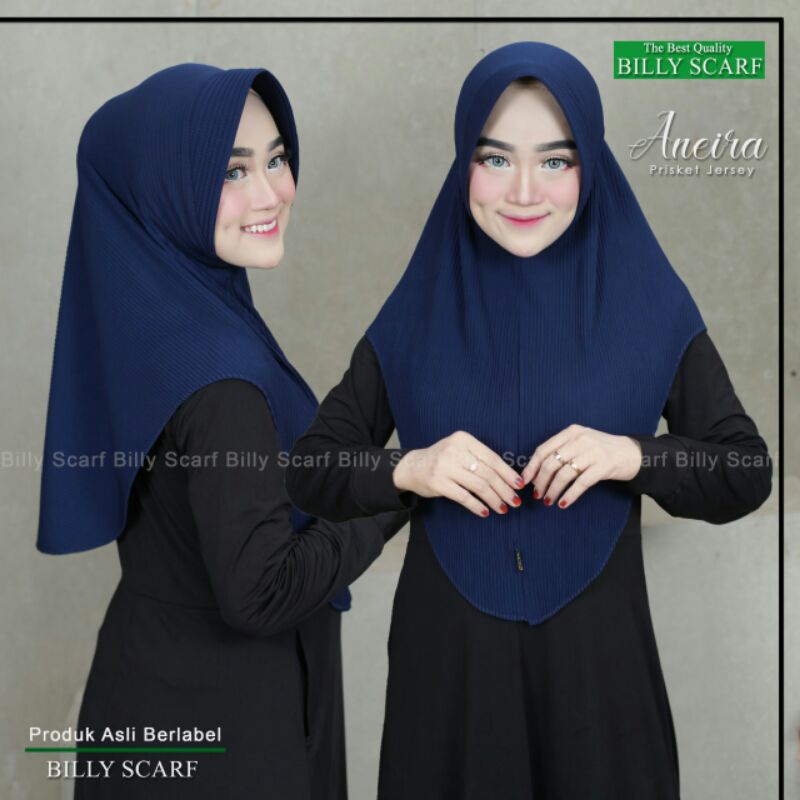 Jilbab Bergo Plisket Jersey Simpel Aneira Ori Billy-Navy